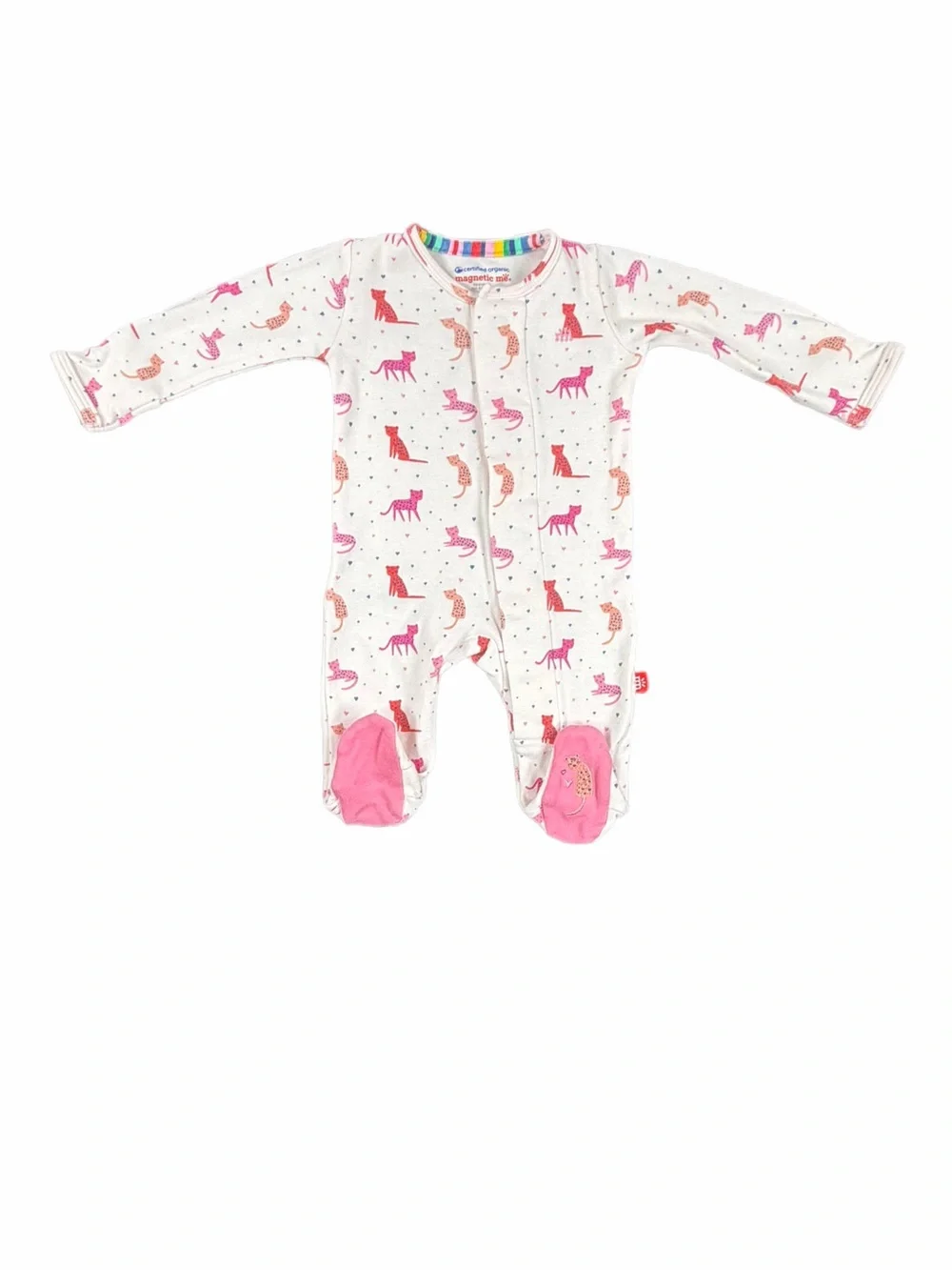 MAGENTIC ME Cheetah Bonita Org Cotton Magnetic Footie- Newborn